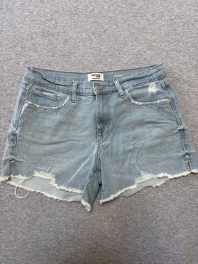 Kensie Washed Blue Frayed Hem Denim Shorts